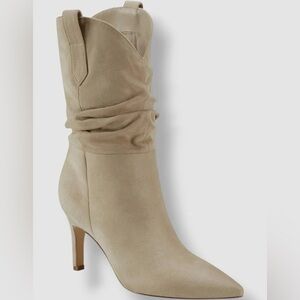 Marc Fisher Gienna2 Beige Suede Heeled Boots in light natural 6.5